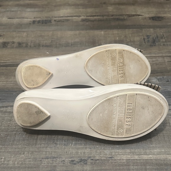 Melissa Beige Peep Toe Flats with Striped Bow - Picture 3 of 3